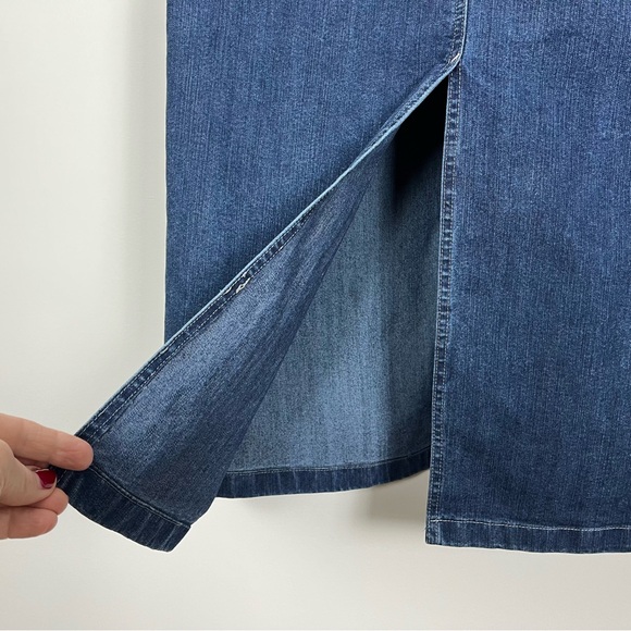 FDJ 🇨🇦 Vintage Blue Denim Maxi‎ Pencil Skirt Back Slit Size 12 - Picture 6 of 10